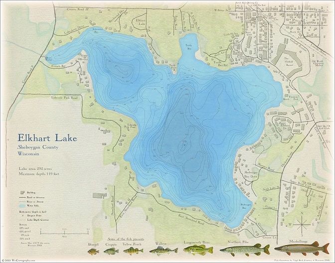 Map of Elkhart Lake in Sheboygan County